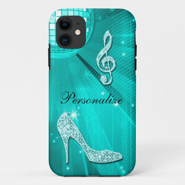 Sparkly Teal Music Note & Stiletto Heel Case-Mate iPhone Case (Back)