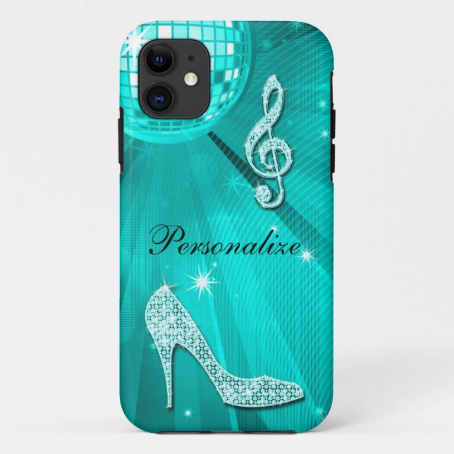 Sparkly Teal Music Note & Stiletto Heel Case-Mate iPhone Case (Back)