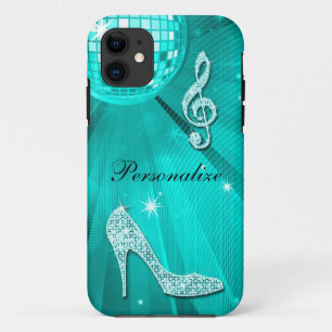 Sparkly Teal Music Note & Stiletto Heel iPhone 11 Case