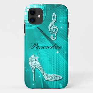 Sparkly Teal Music Note & Stiletto Heel iPhone 11 Case