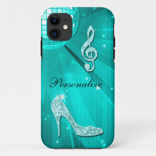 Sparkly Teal Music Note & Stiletto Heel iPhone 11 Case