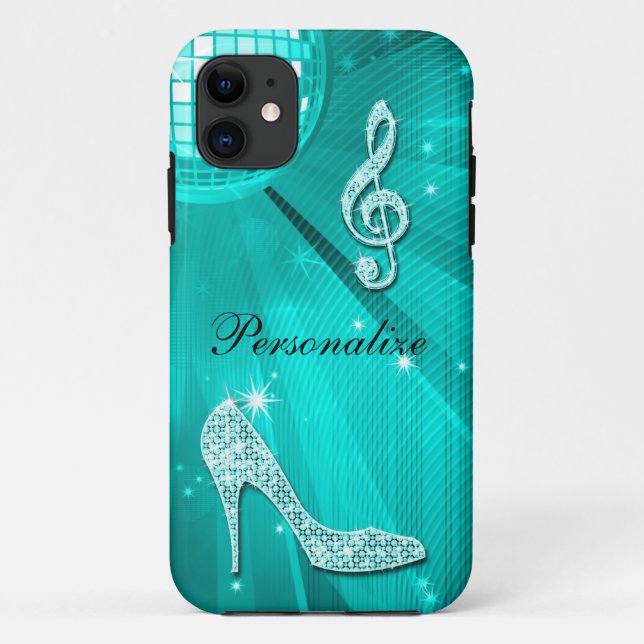 Sparkly Teal Music Note & Stiletto Heel Case-Mate iPhone Case (Back)