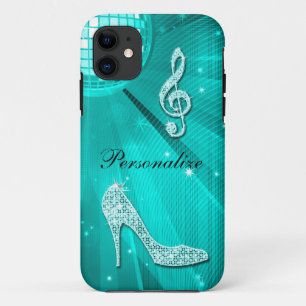 Sparkly Teal Music Note & Stiletto Heel iPhone 11 Case