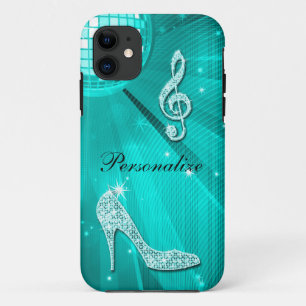 Sparkly Teal Music Note & Stiletto Heel iPhone 11 Case