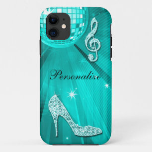 Sparkly Teal Music Note & Stiletto Heel iPhone 11 Case
