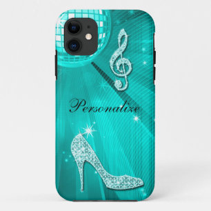 Sparkly Teal Music Note & Stiletto Heel iPhone 11 Case