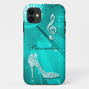 Sparkly Teal Music Note & Stiletto Heel iPhone 11 Case