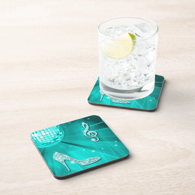 Sparkly Teal Music Note & Stiletto Heel Coaster (Right Side)