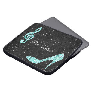 Sparkly Teal Music Note & Stiletto Heel Laptop Sleeve