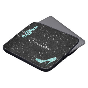Sparkly Teal Music Note & Stiletto Heel Laptop Sleeve