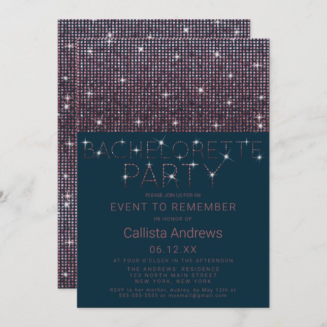 Sparkly Teal Pink Glitter Sequins Bachelorette Invitation (Front/Back)