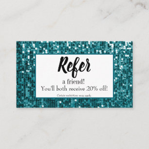 Sparkly Teal Sequin Glitter Custom Referral Card