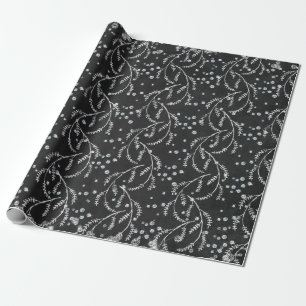 Sparkly Twilight Black Laurel Silver Diamonds Wrapping Paper