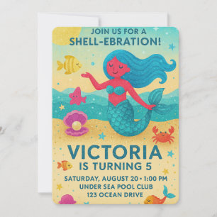 Sparkly Under the Sea Mermaid Birthday Party Invitation
