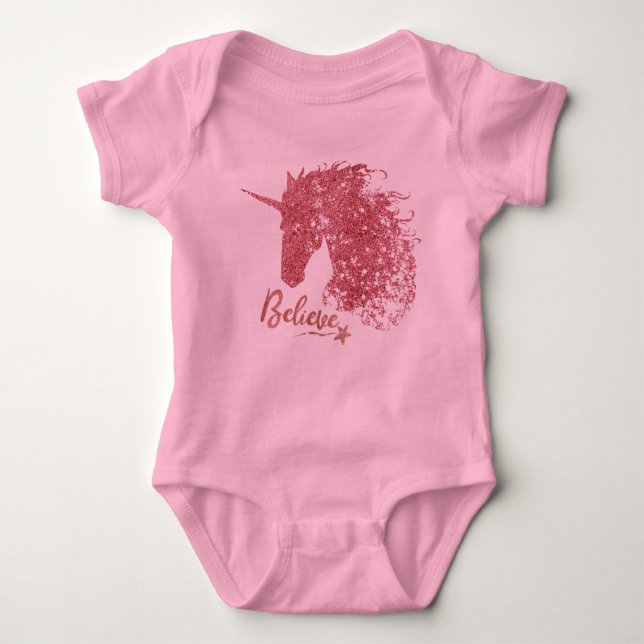 Sparkly Unicorn-Believe (Rose Gold) Baby Bodysuit (Front)