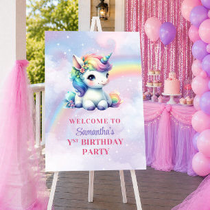 Sparkly Unicorn Pastel Colours Girl Birthday Welco Poster