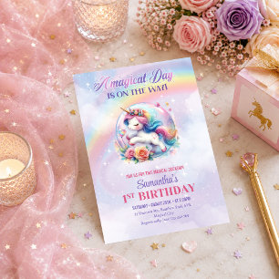 Sparkly Unicorn Pastel Pink Purple Magical Day Invitation