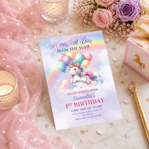 Sparkly Unicorn Pink Purple Girl Birthday Party In Invitation