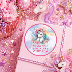 Sparkly Unicorn Pink Purple Girl Birthday Sticker