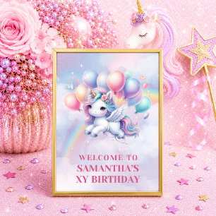 Sparkly Unicorn Pink Purple Girl Birthday Welcome Poster