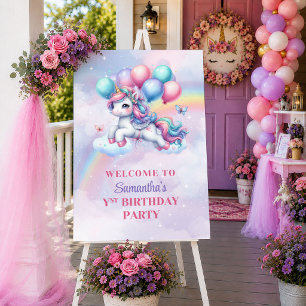 Sparkly Unicorn Pink Purple Girl Birthday Welcome Poster