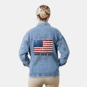 Sparkly USA flag faux sparkle 4th of July Denim Jacket