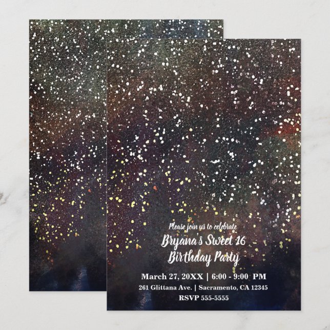 Sparkly Watercolor Earthy Rustic Modern Glam Party Invitation (Front/Back)