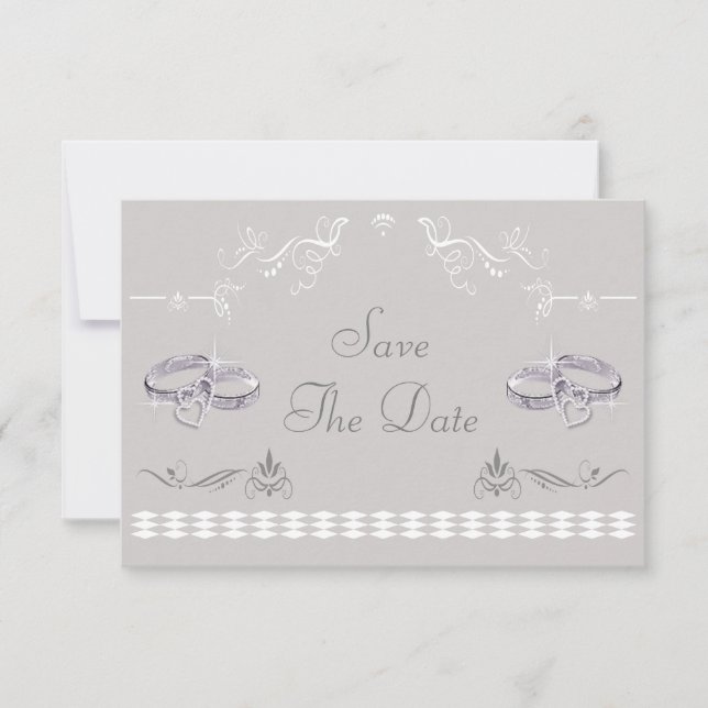 Sparkly Wedding Bands & Hearts Save The Date (Front)