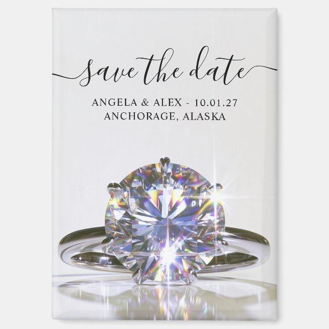 Sparkly Wedding Ring Save the Date Magnet (Front)