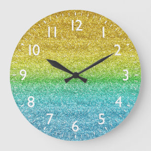 Sparkly Yellow and Blue Gradient Glitter Large Clock