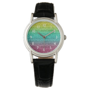 Sparkly Yellow, Blue & Pink Gradient Glitter Watch