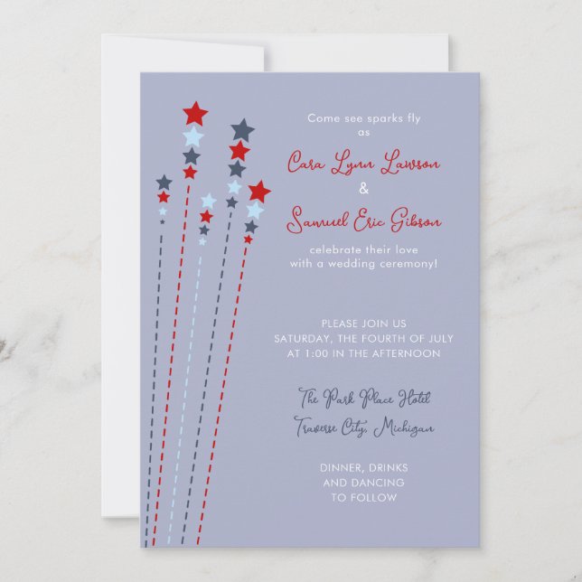 Sparks Fly Fourth of July Patriotic Wedding Invitation (Front)