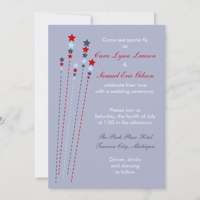 Sparks Fly Fourth of July Wedding Invitation (Front)