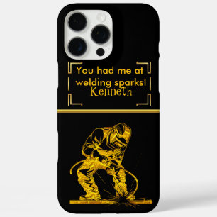Sparks Flying in Golden Precision iPhone 16 Pro Max Case