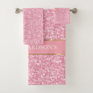 Sparks White And Pink Glitter Bath Towel Set