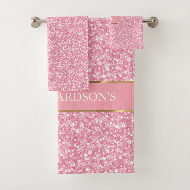 Sparks White And Pink Glitter Bath Towel Set (Insitu)