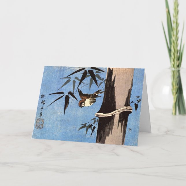 Sparrow and Bamboo, Ando Hiroshige Card (Front)