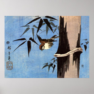 Sparrow and Bamboo, Ando Hiroshige Poster