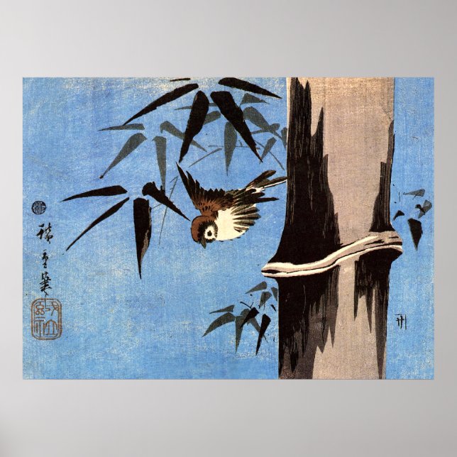 Sparrow and Bamboo, Ando Hiroshige Poster (Front)