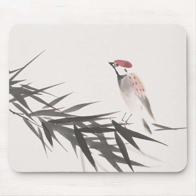 Sparrow and Bamboo Leaves Mouse Pad (Front)