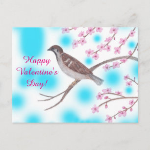 Sparrow and Cherry Blossoms Valentine Postcards