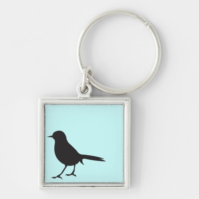 Sparrow bird black & white silhouette blue key ring (Front)