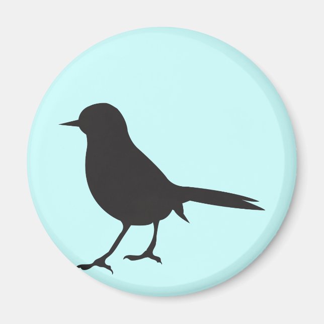 Sparrow bird black & white silhouette blue magnet (Front)