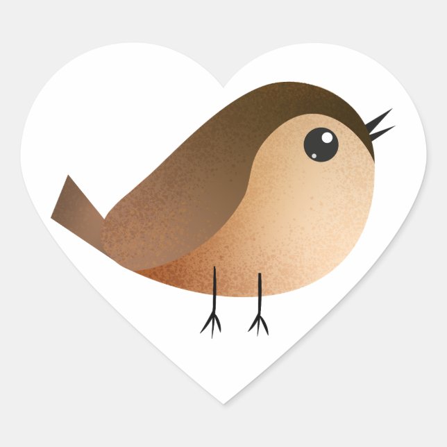 Sparrow Bird Cartoon   Heart Sticker (Front)