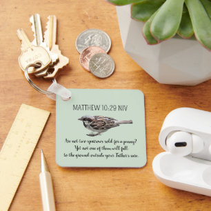 Sparrow Bird Cast Your Cares Bible Verse Green Key Ring