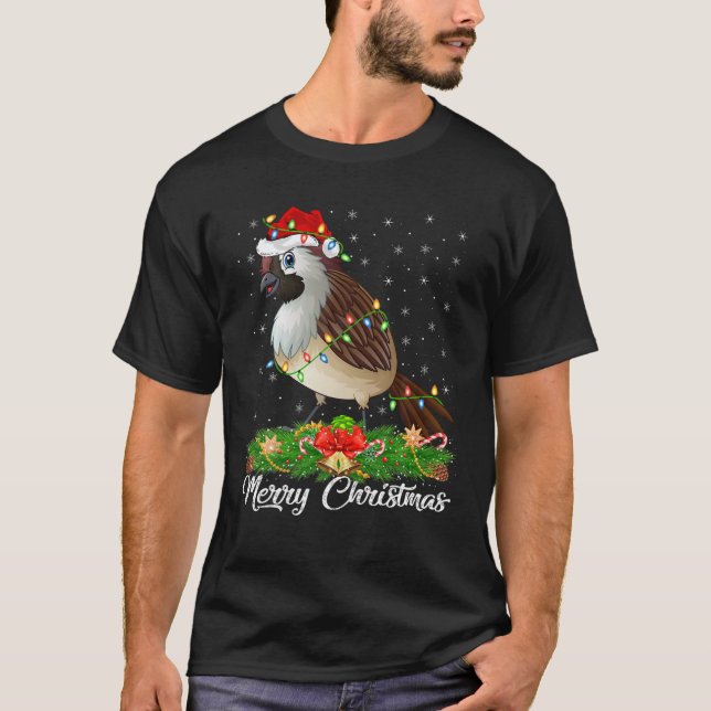 Sparrow Bird Lover Matching Santa Hat Sparrow Chri T-Shirt (Front)