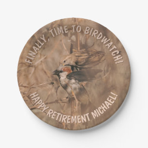 Sparrow Birds Funny Birdwatcher Retirement Party Paper Plate