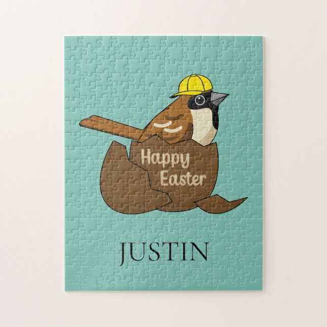 Sparrow Chocolate Egg Happy Easter | Personalise Jigsaw Puzzle (Vertical)