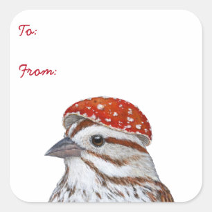 Sparrow Christmas gift sticker label