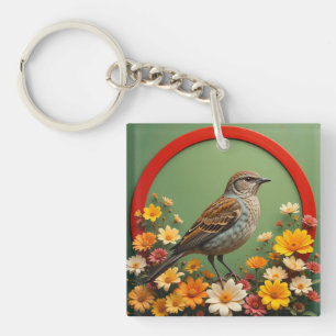 🐦 Sparrow Floral Nature Design For Garden Style Key Ring